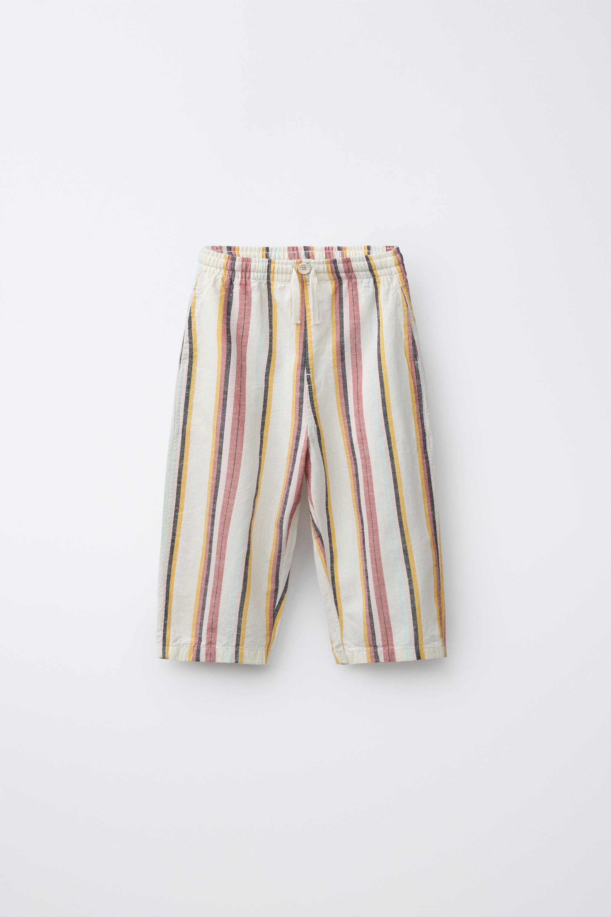 STRIPED COTTON AND LINEN BAGGY PANTS